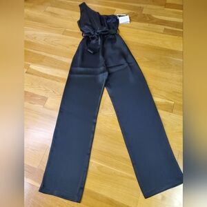 Carolina Ritzler NWT black wide leg one shoulder Jumpsuit rp$930